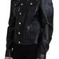 Black Leather Collared Long Sleeves Jacket