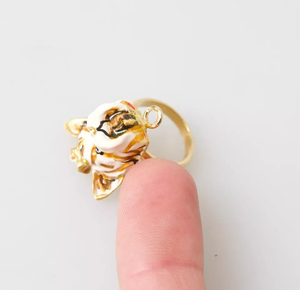 Gold Brass Resin Beige Dog Pet Accessory Ring