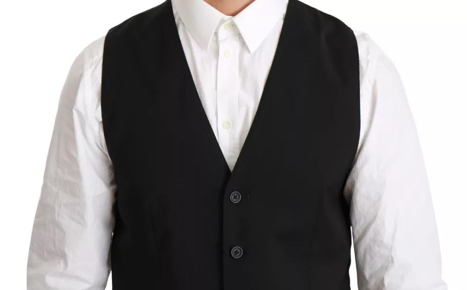 Black Wool Stretch Waistcoat Formal Dress Vest