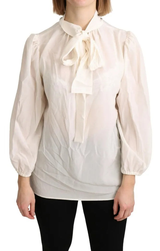 Off White Scarfneck Long Sleeves Blouse Silk Top