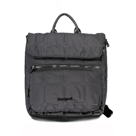 Chic Urban Black Polyester Backpack with Contrasting Details