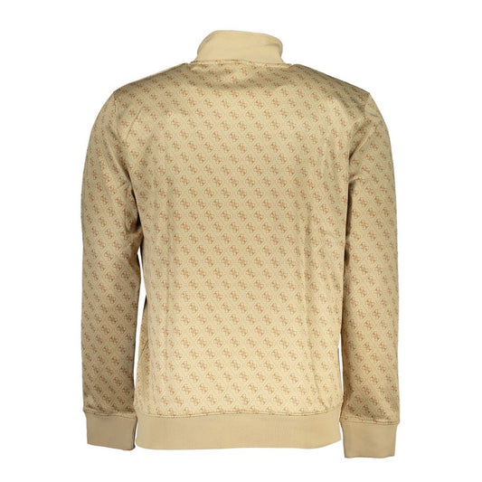 Beige Long Sleeve Zip Sweatshirt with Contrast Details