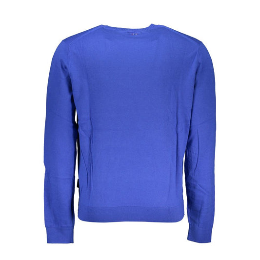 Chic Blue Crew Neck Embroidered Sweater