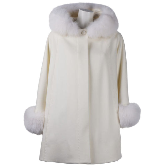 Elegant Virgin Wool Short Coat with Fur Trim