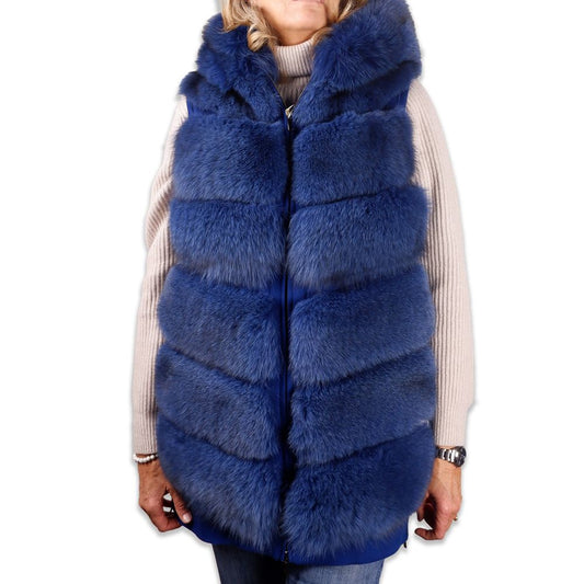 Elegant Sleeveless Wool Coat with Fox Fur Trim