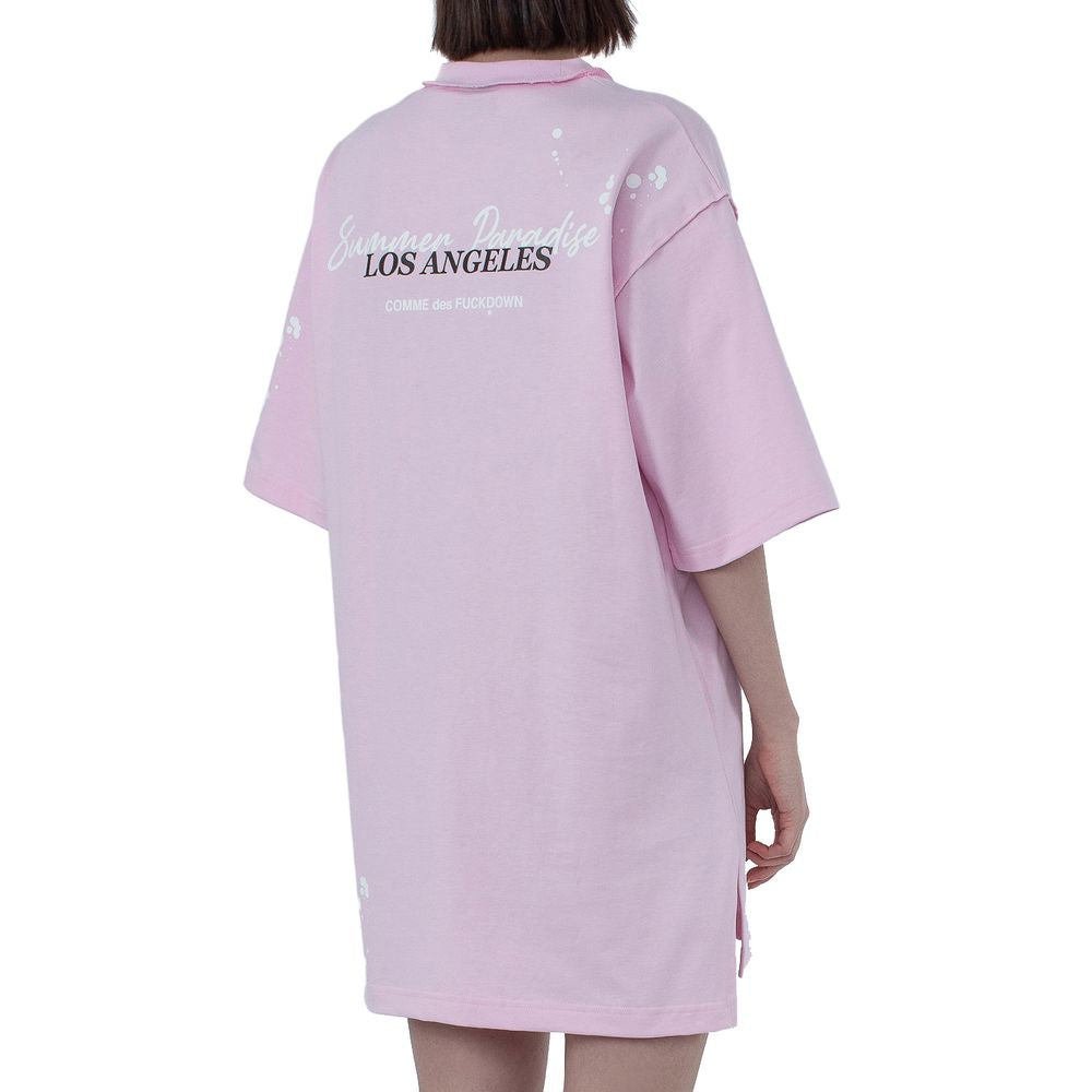 Chic Pink Cotton T-Shirt Dress with Unique Print