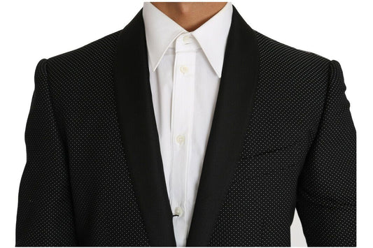 Elegant Black Slim Fit Patterned Blazer