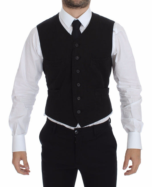 Elegant Black Cotton Blend Dress Vest
