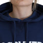 Blue Logo Printed Hooded Women Long Sleeve Sweater
