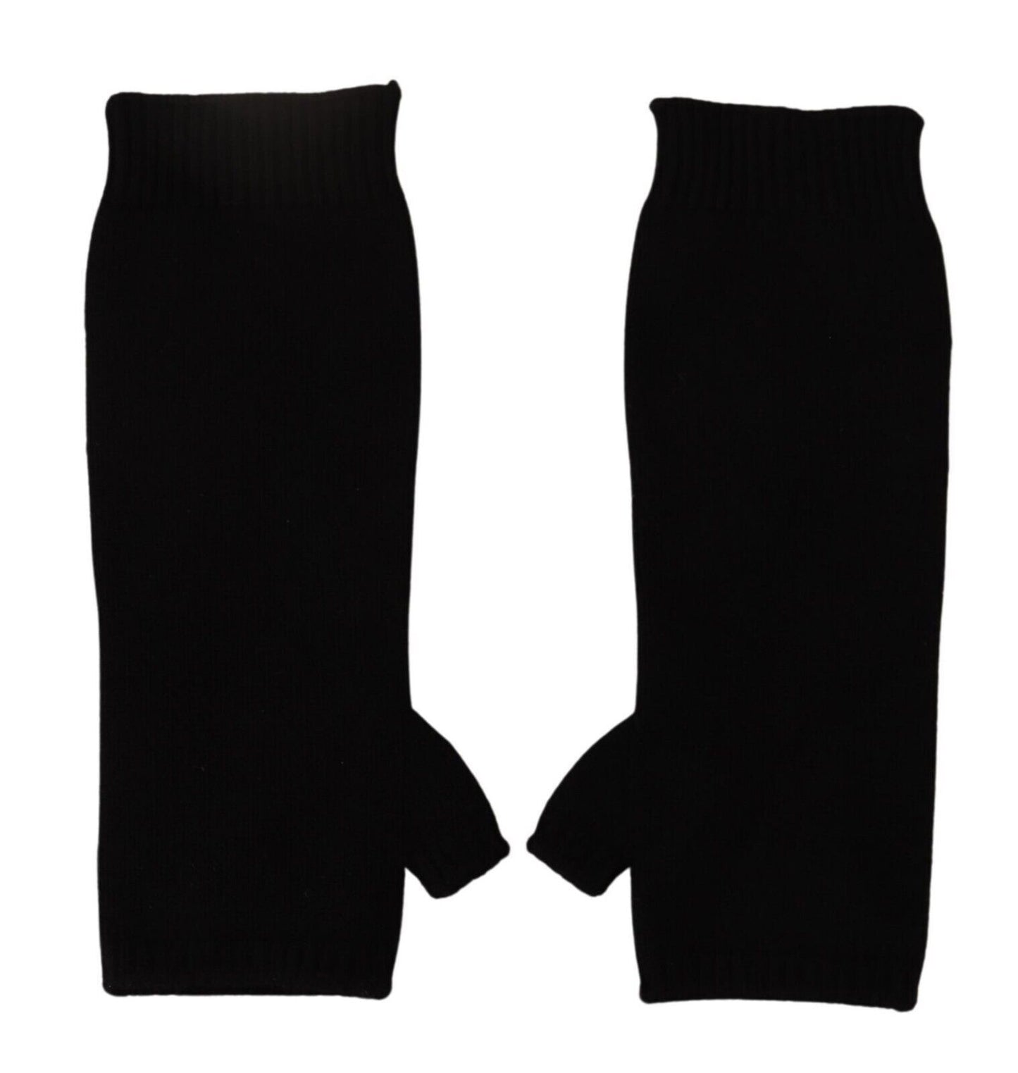 Elegant Black Cashmere Fingerless Gloves