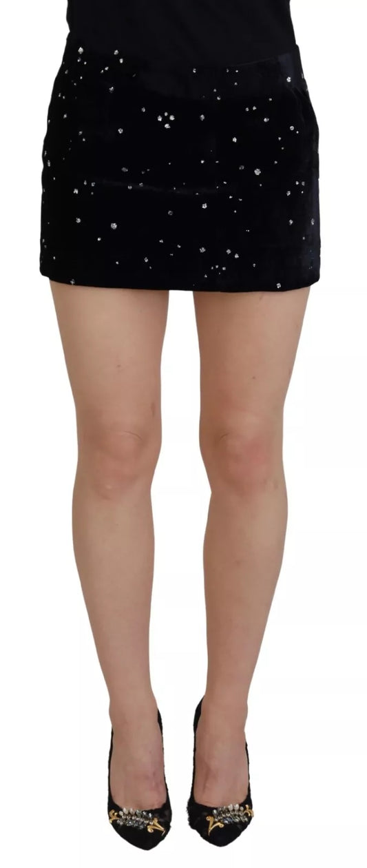 Black Embellished Mid Waist A-line Mini Skirt