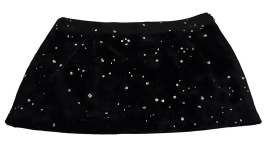 Black Embellished Mid Waist A-line Mini Skirt