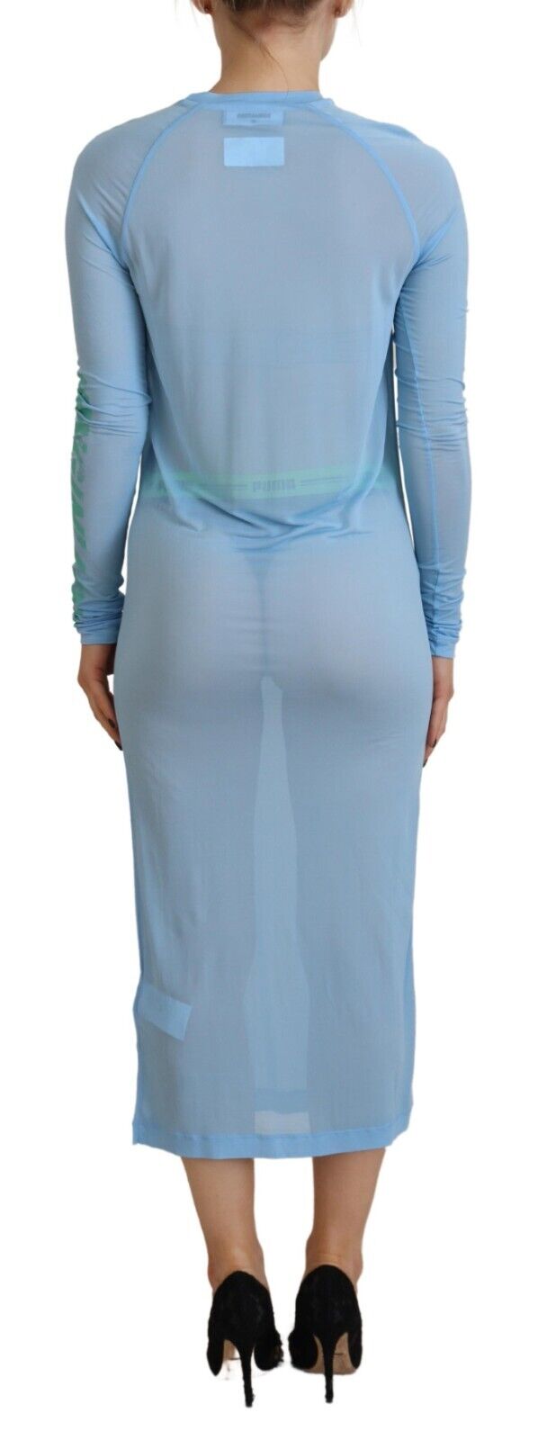 Blue Printed Viscose Long Sleeves Cover Up Dress
