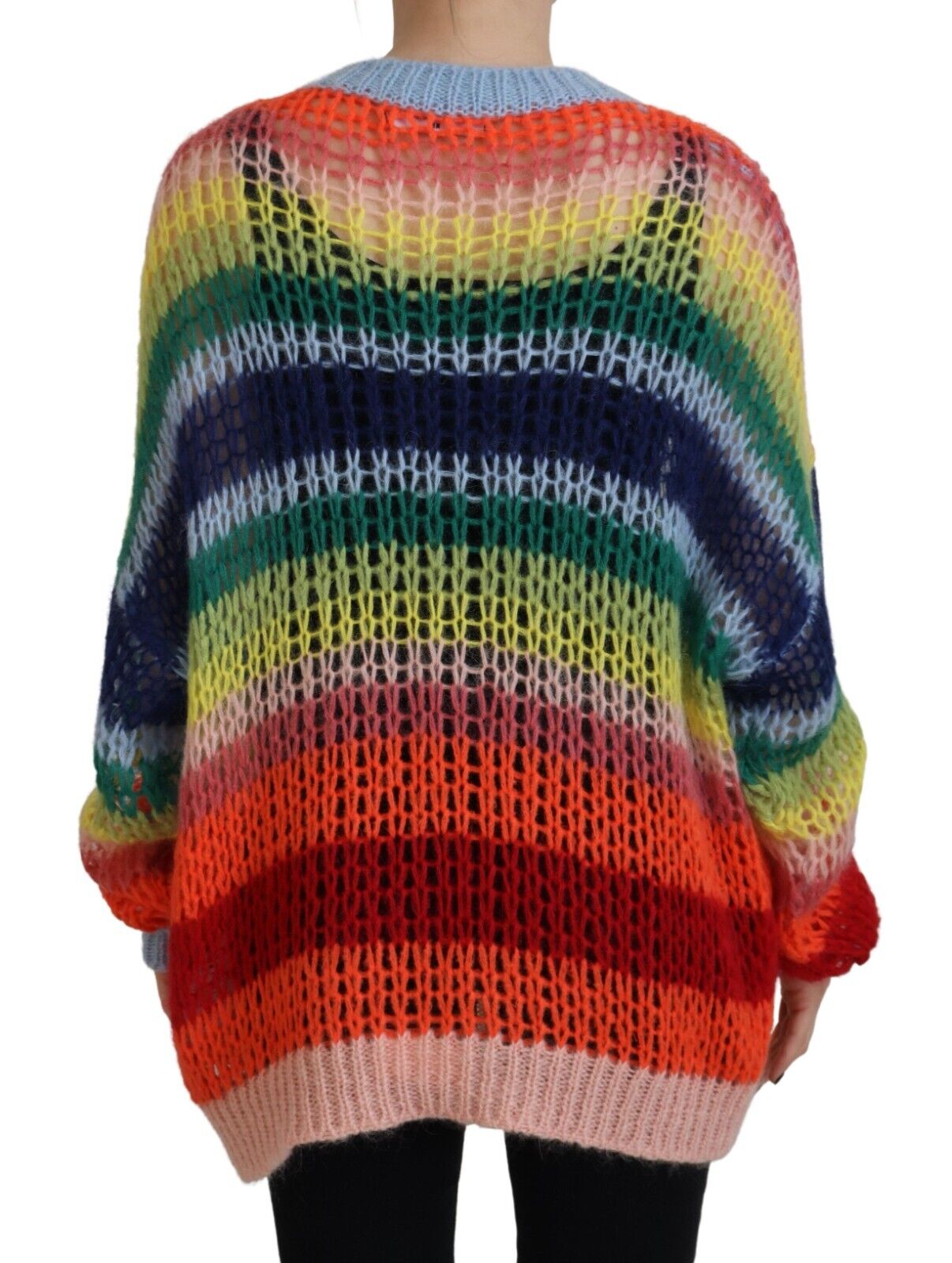 Multicolor Knitted Mohair Crewneck Pullover Sweater