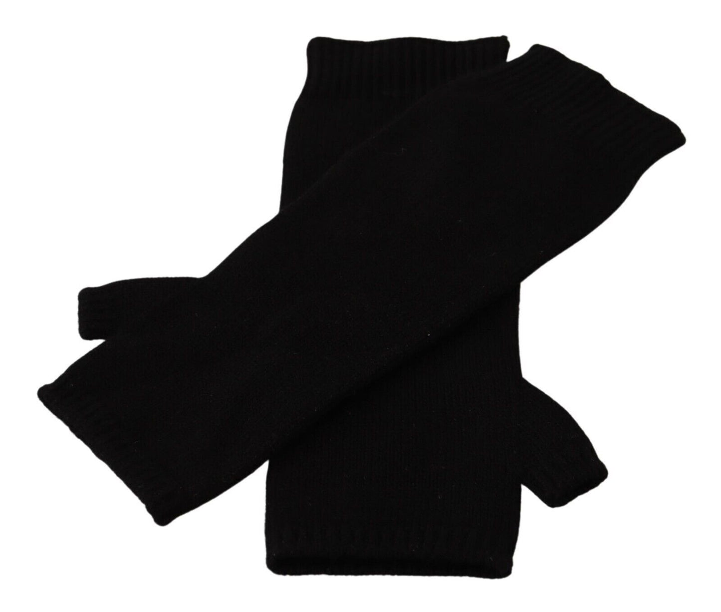 Elegant Black Cashmere Fingerless Gloves