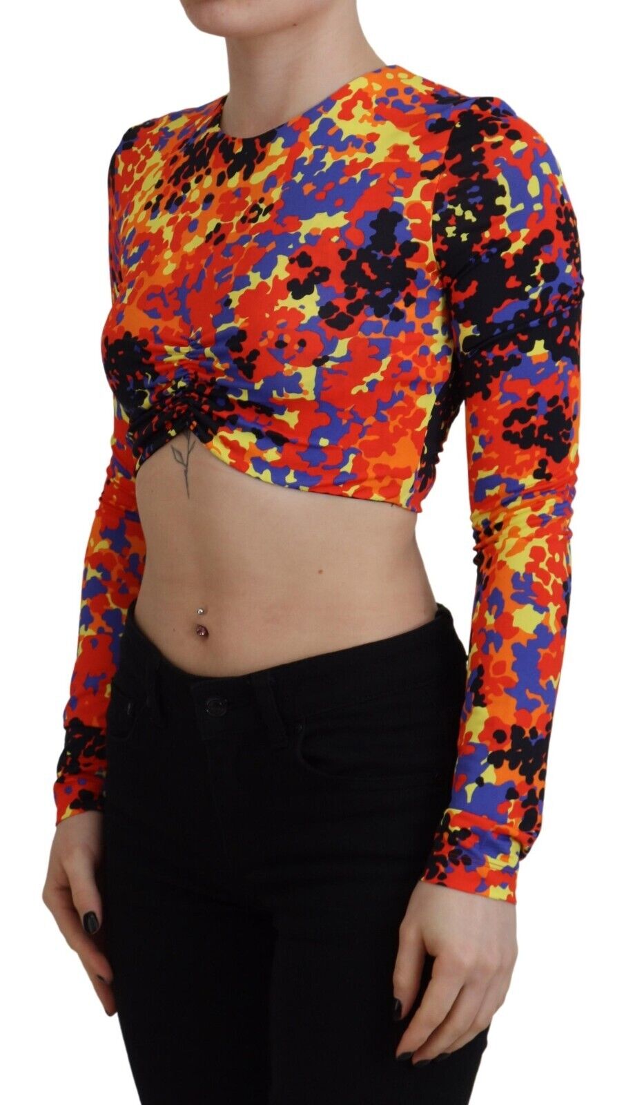 Multicolor Cami Long Sleeves Cropped Blouse Top