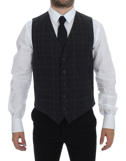 Elegant Gray Checkered Dress Vest