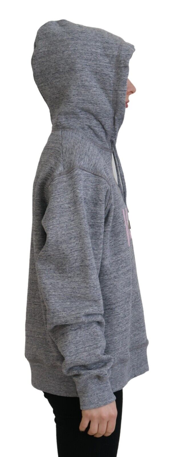 Gray Logo Printed Hooded Women Long Sleeve Sweater