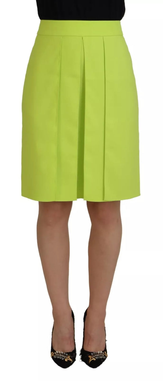 Green High Waist Pleated A-line Knee Length Skirt
