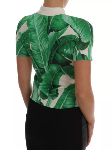Green Banana Print Silk Polo T-shirt