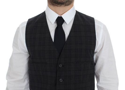 Elegant Gray Checkered Dress Vest
