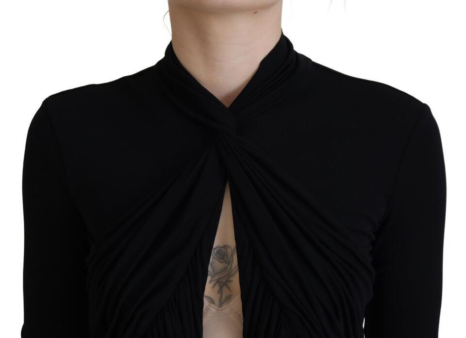 Black Viscose Long Sleeves Cut Out Mini Dress