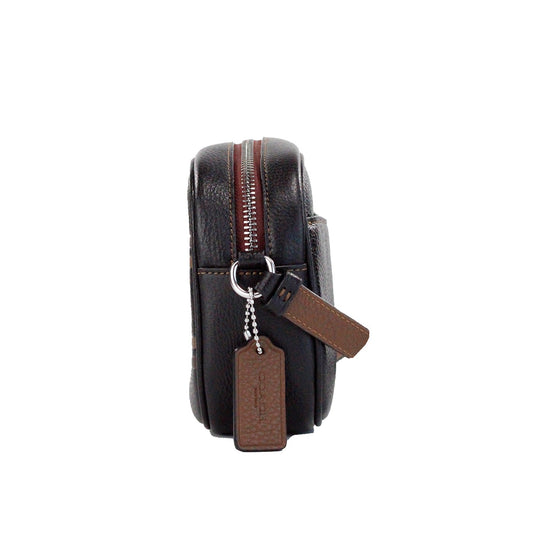 Jamie Mini Black Logo Stripe Leather Camera Crossbody Bag