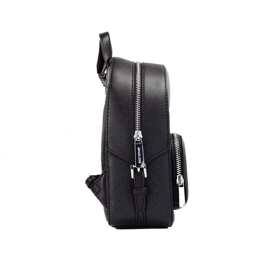 Jaycee Mini XS Black Pebbled Leather Zip Pocket Backpack Bag