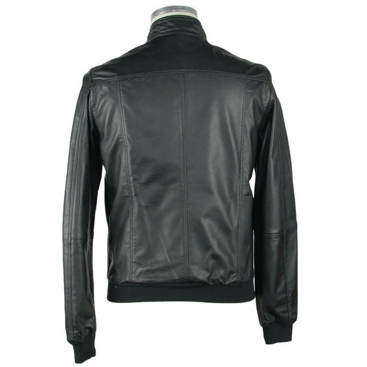 Sleek Black Leather Jacket For Men