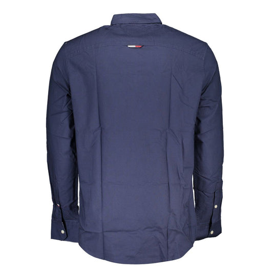 Elegant Blue Italian Collar Shirt with Contrasting Details