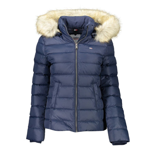 Eco-Conscious Blue Chic Jacket with Detachable Hood