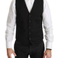 Black Wool Stretch Waistcoat Formal Dress Vest