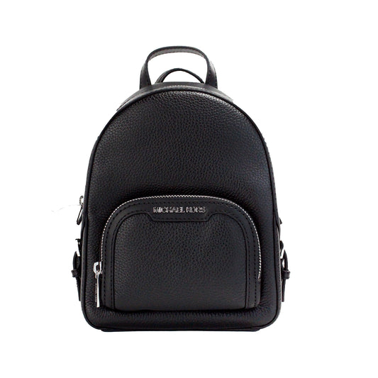 Jaycee Mini XS Black Pebbled Leather Zip Pocket Backpack Bag