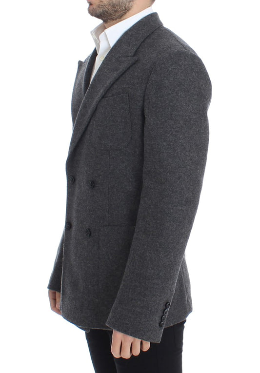 Elegant Gray Slim Fit Double Breasted Blazer Jacket