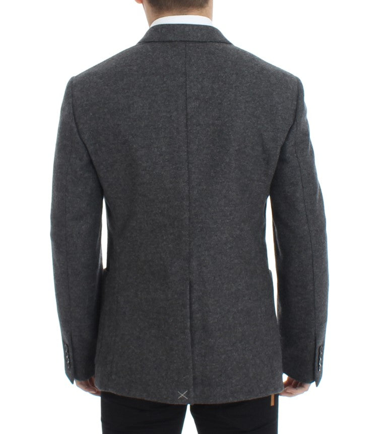 Elegant Gray Slim Fit Double Breasted Blazer Jacket