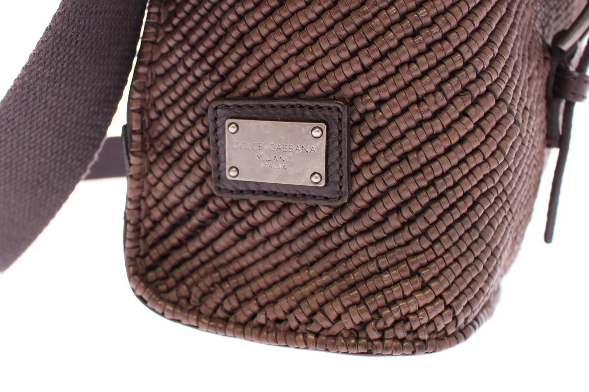 Woven Leather Messenger Shoulder Bag