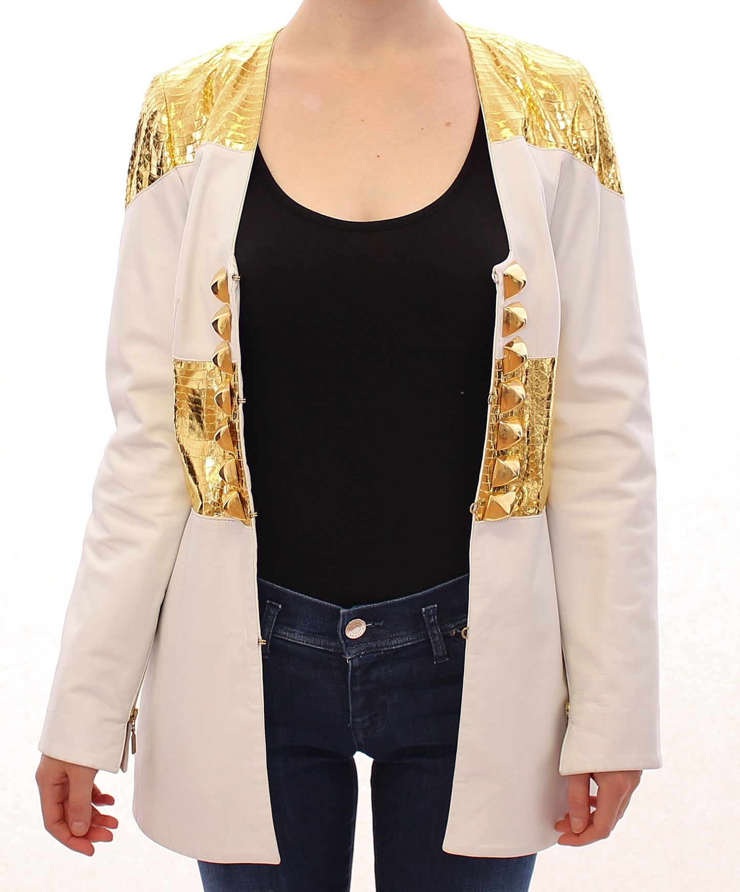 Elegant White & Gold Leather Jacket