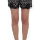 Elegant Black & White Floral Lace Silk Shorts