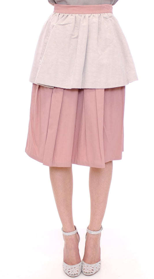 Elegant Pleated Knee-length Skirt in Pink and Gray