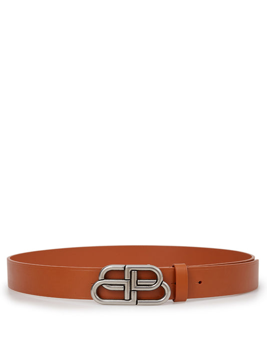 Brown Leather Logo Buckle Belt
