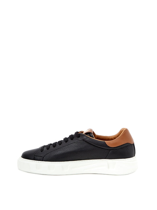 Black Leather Sneakers with Gold Logo