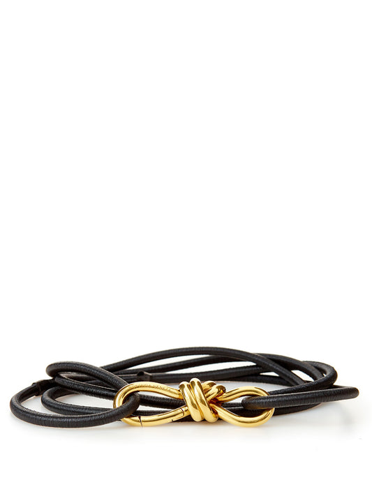 Black Elastic Leather Belt with Gold Knot Buckle