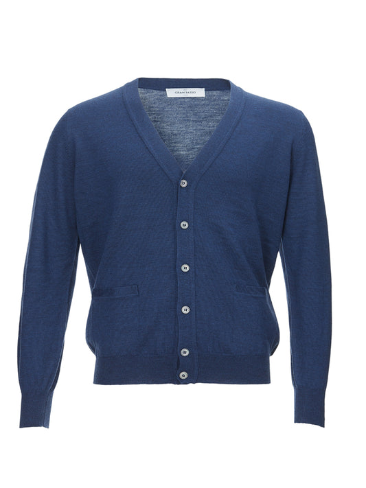 Blue Wool Cardigan with Pockets