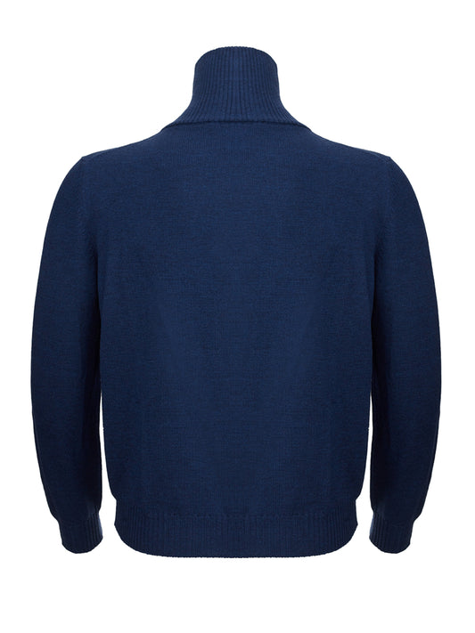 Blue Mock Turtleneck Wool Sweater