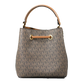 Suri Small Leather Bucket Crossbody Drawstring Hobo Handbag (Brown Signature)
