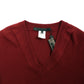 Elegant V-Neck Bordeaux Wool Sweater