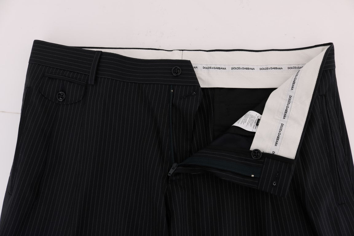 Elegant Straight Fit Blue Striped Trousers