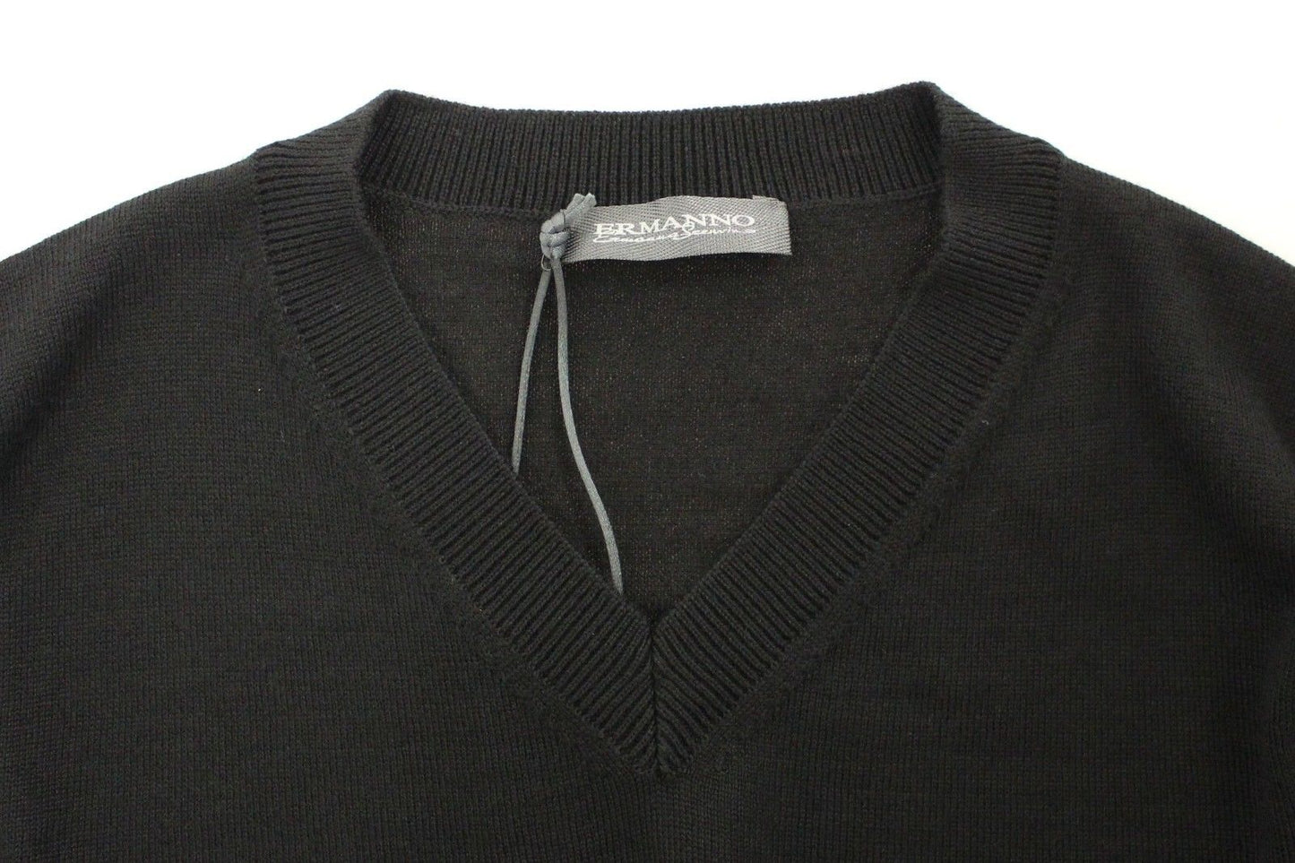 Elegant Black V-Neck Wool Blend Sweater