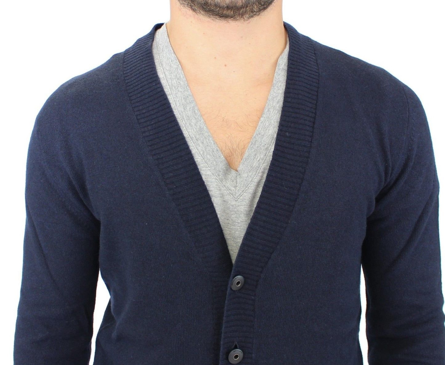Chic Blue Wool Blend Cardigan Sweater