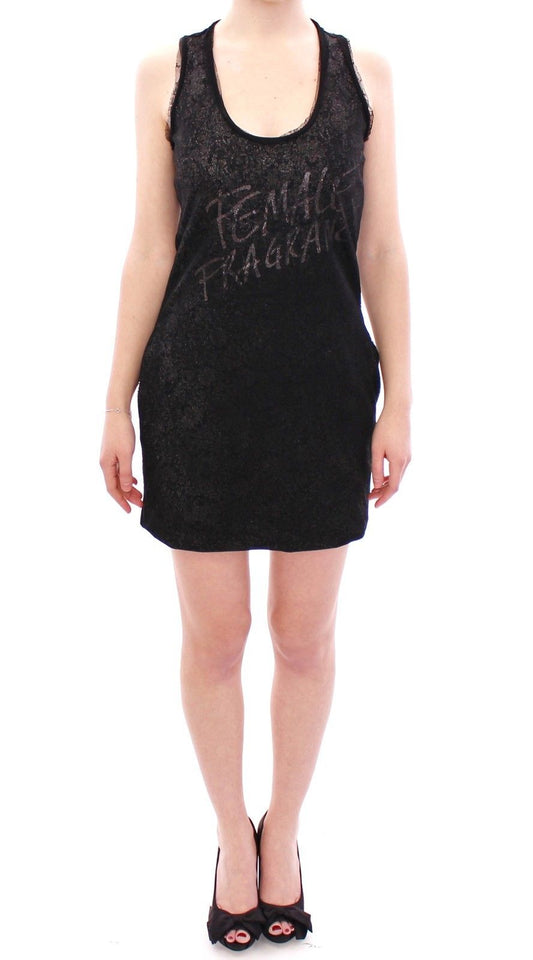 Black Nylon Lace Detail Mini Dress